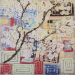 Tamar Shilo - 'Japanese flowering', collage acryl - papier op doek,  30 x 30 cm