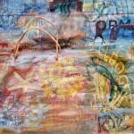 Tamar Shilo - ‘BAGosphere’ (Detail)- natuurlijke materialen op papieren winkeltassen, 80x285 cm 
